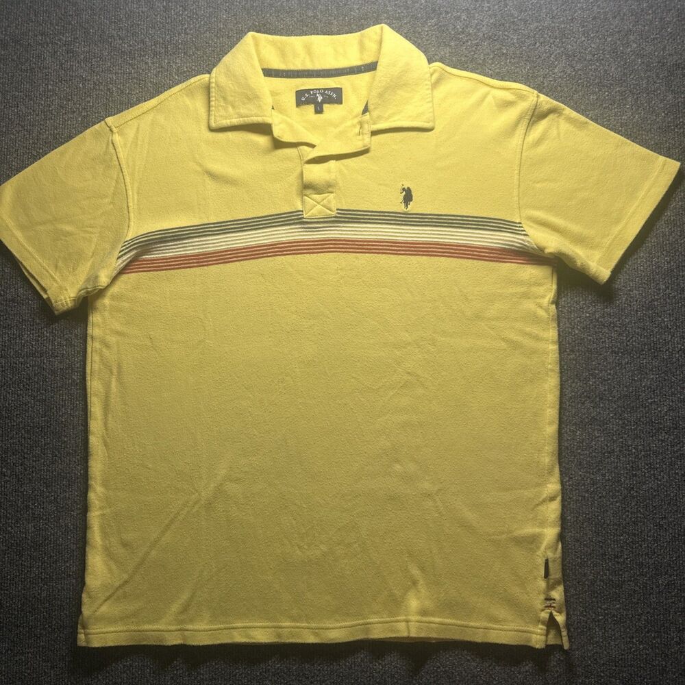 US POLO ASSN. Men’s Polo Shirt Size L Yellow With Stripes Soft Cotton Material